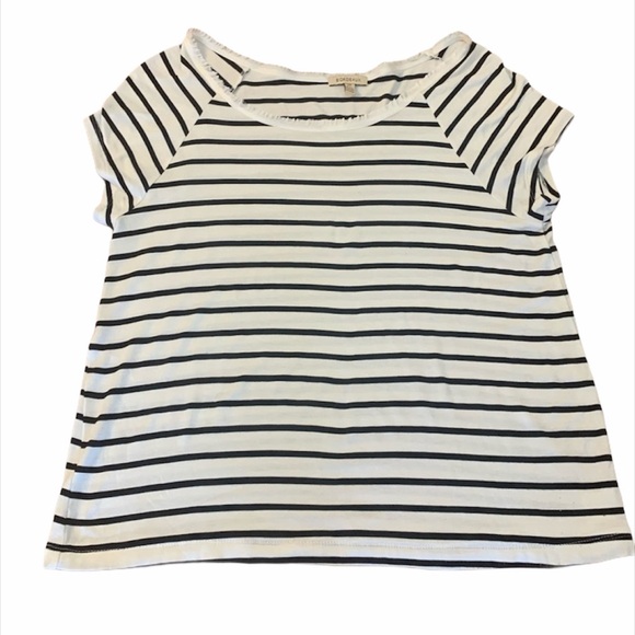 Bordeaux Raw Hem Stripe Shortsleeved Top - Picture 1 of 8